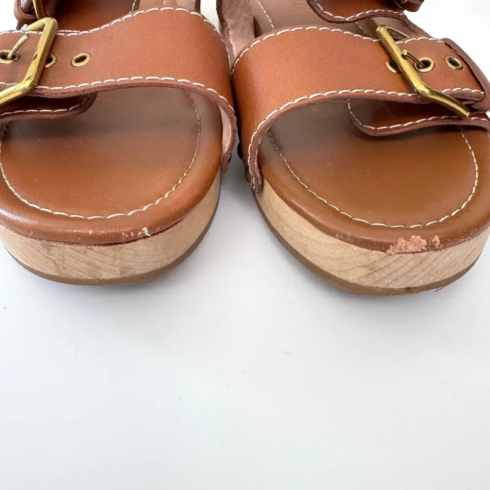 J. Crew Womens Double Strap Sandals Size 9 Leather Neutral Buckle Minimal Brown